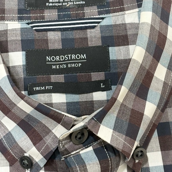 Nordstrom Brown and White Plaid Casual Button Down Shirt - Picture 6 of 7